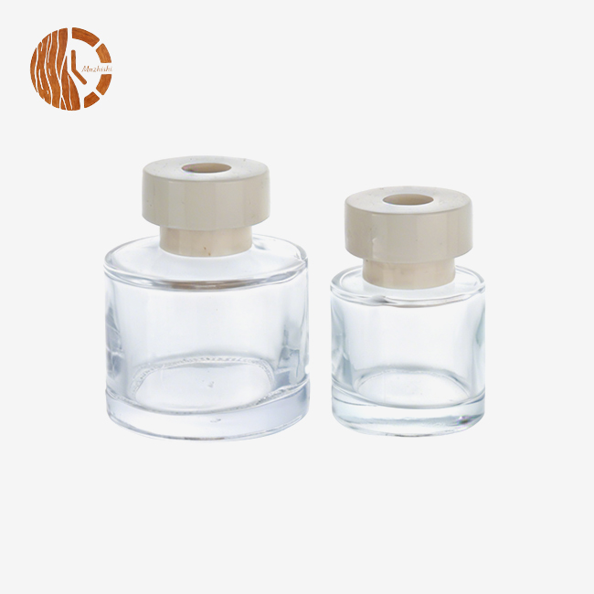 Cylindrical Clear Glass Reed Diffuser Bottle with Beige Cap